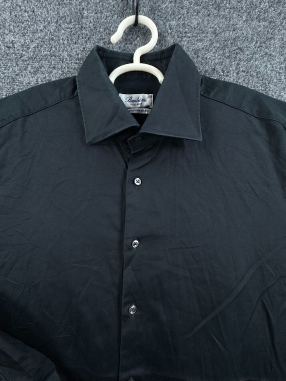 Stenstroms 17.5 Fitted Body Twofold Super Cotton Estonia Black Solid Long Sleeve